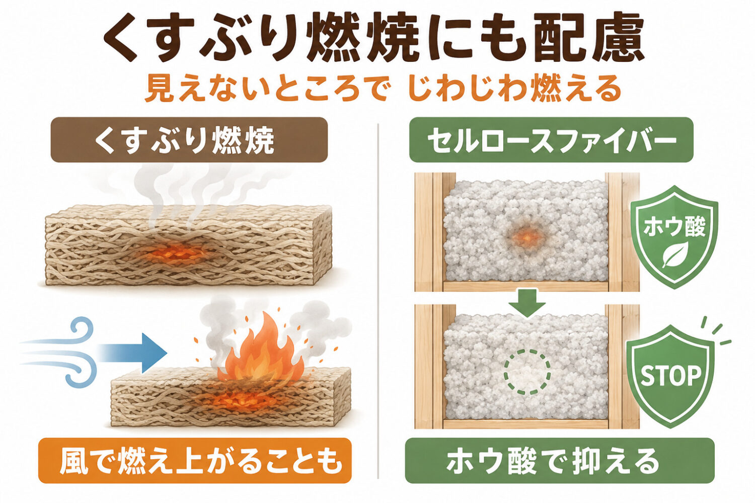 セルロースファイバーの防火性能はくすぶり燃焼にも配慮|オーパススタイル